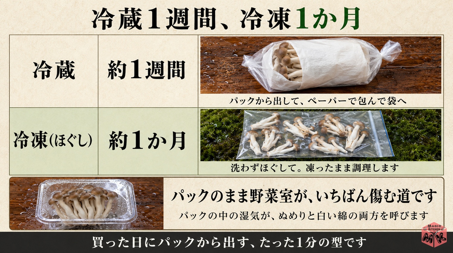 しめじの保存期間早見表の図解