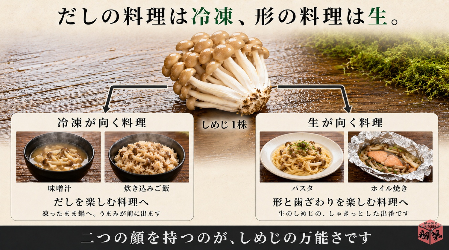 しめじの冷凍向きと生向きの使い分けの地図