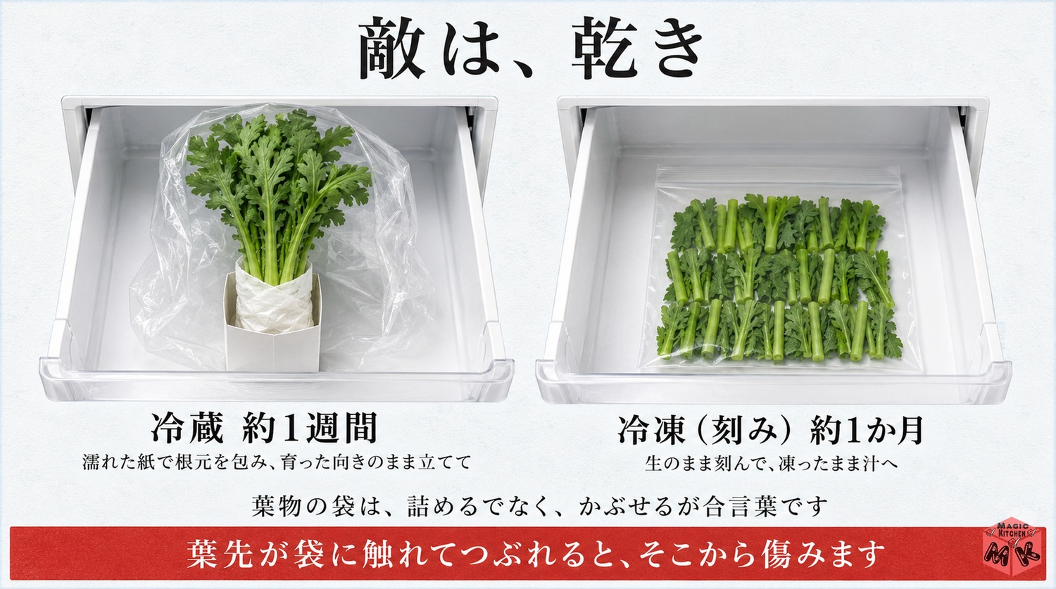 春菊の保存期間早見表の図解