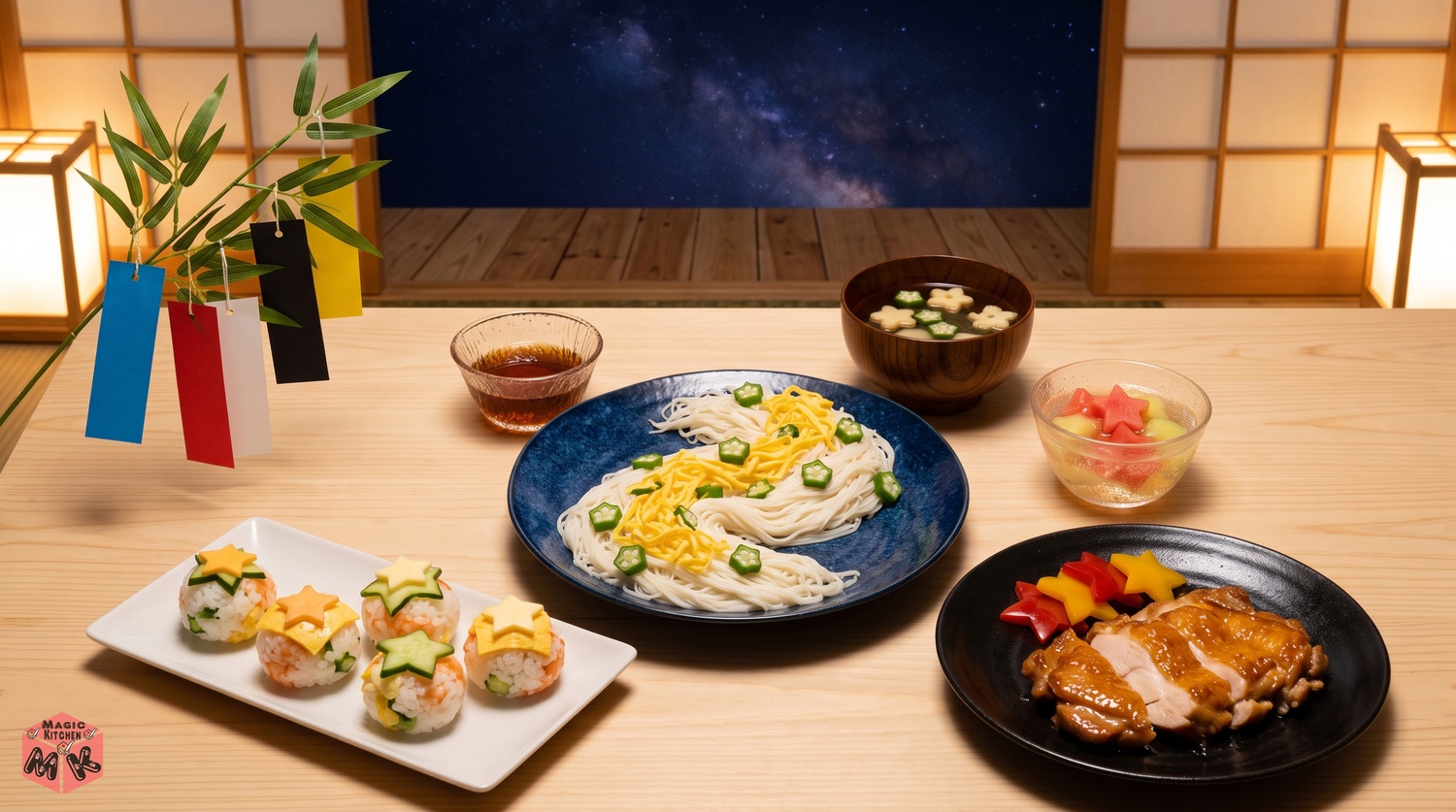 七夕の献立7選をならべた食卓のイメージ