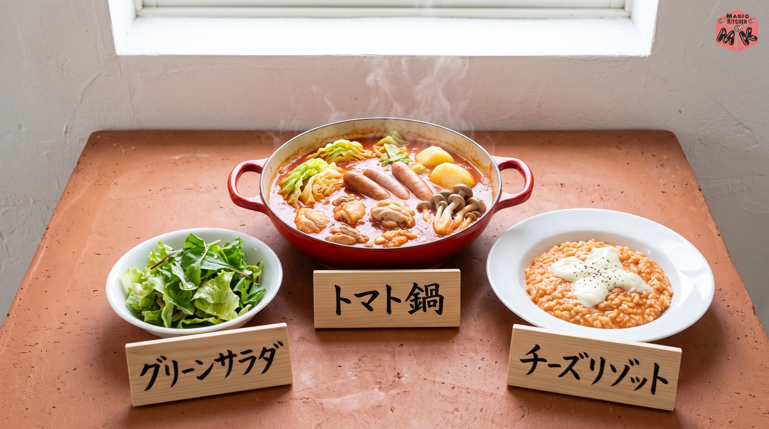 トマト鍋の献立例Aの配膳イメージ