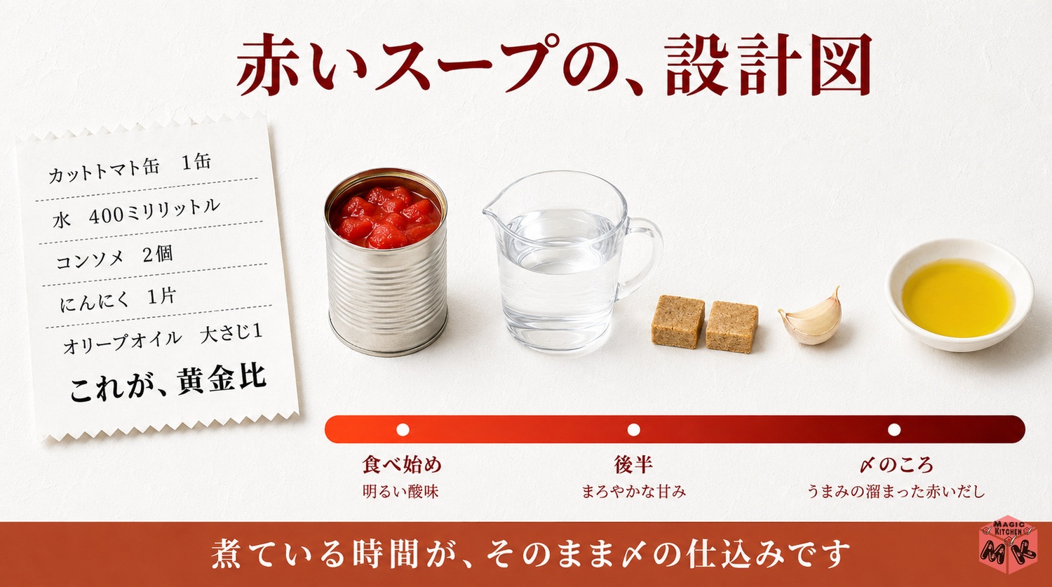 トマト鍋の黄金比と酸味が甘みに変わる理屈の図解