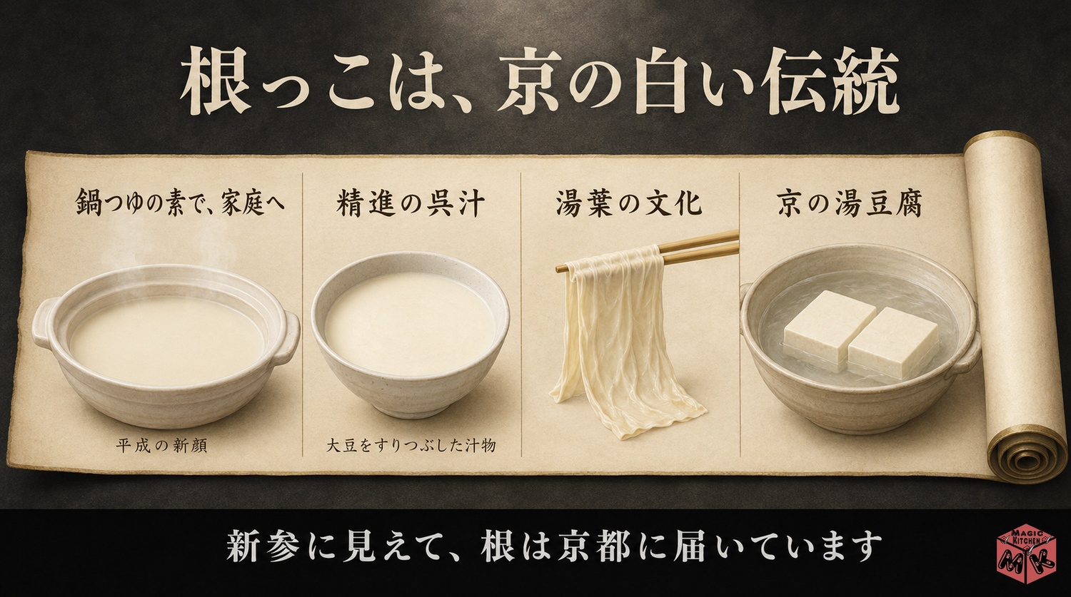 豆乳鍋は湯豆腐と湯葉と呉汁の系譜という出自の図解