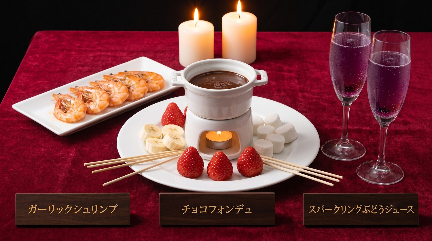 バレンタインの献立例Bの配膳イメージ