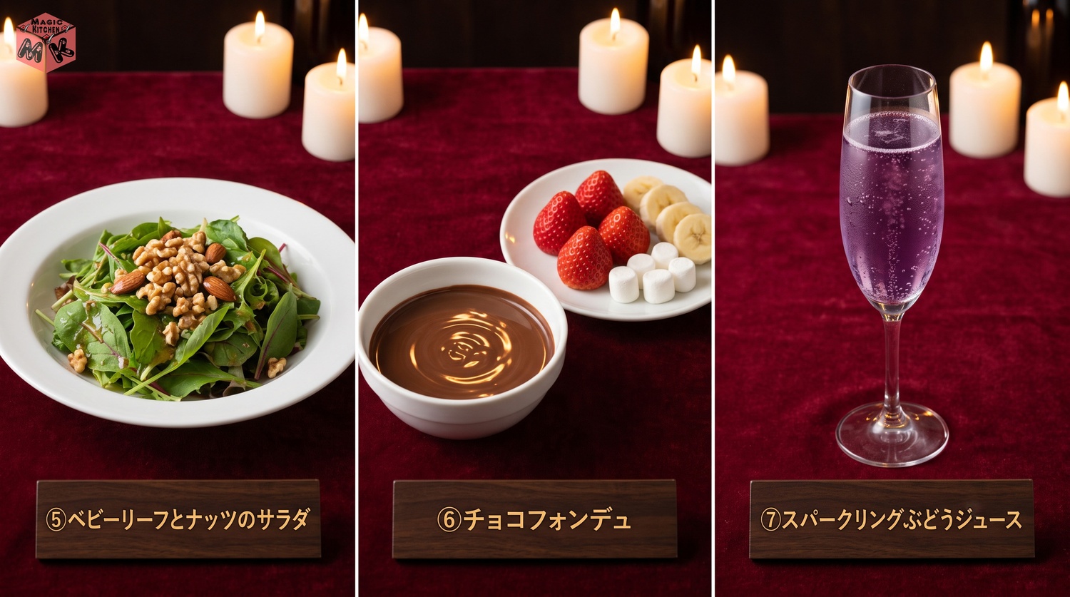 バレンタインの締めと乾杯3品のコラージュ