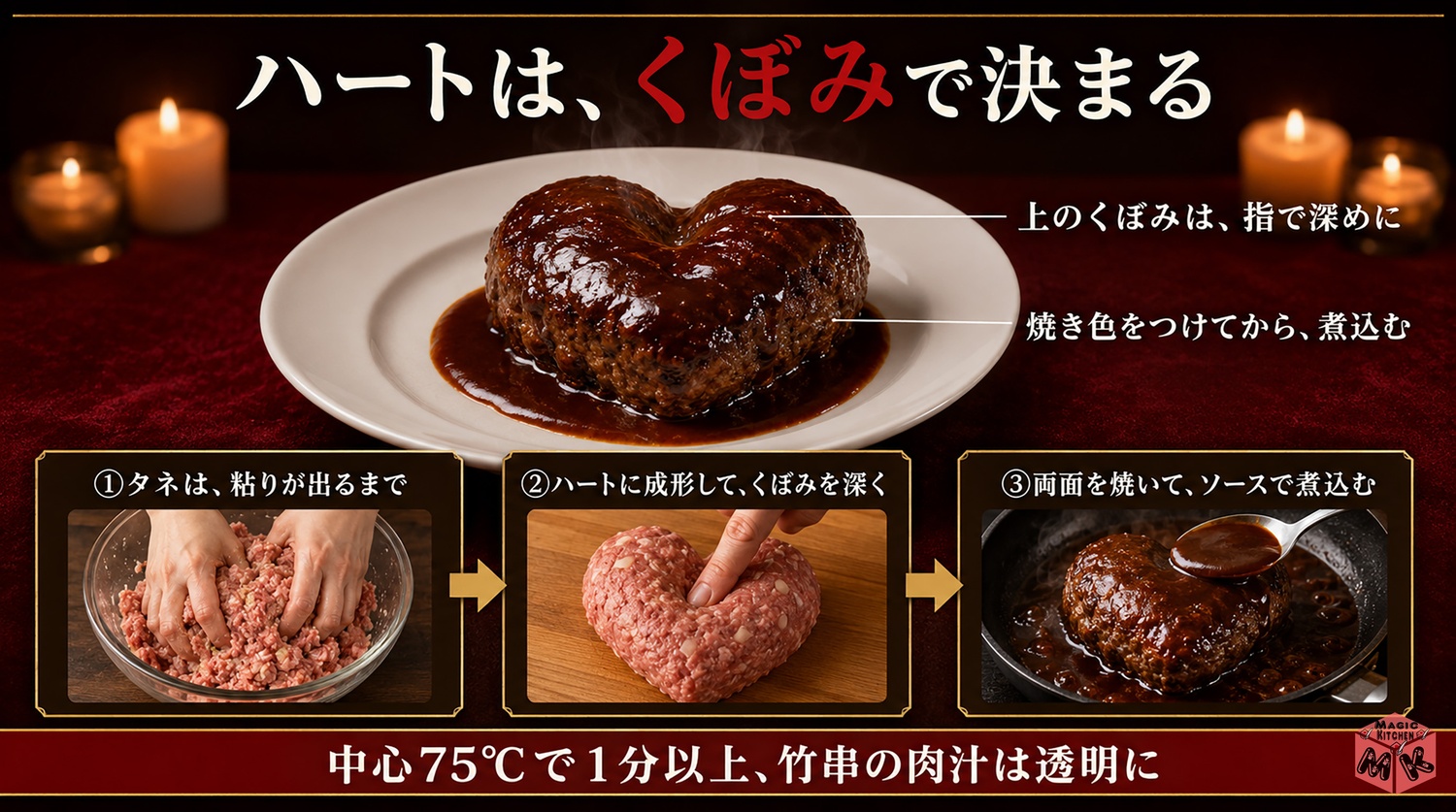 ハートの煮込みハンバーグの作り方のコツ