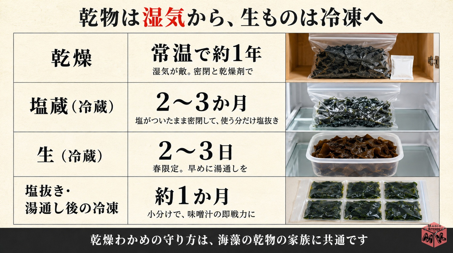 わかめの保存期間早見表の図解