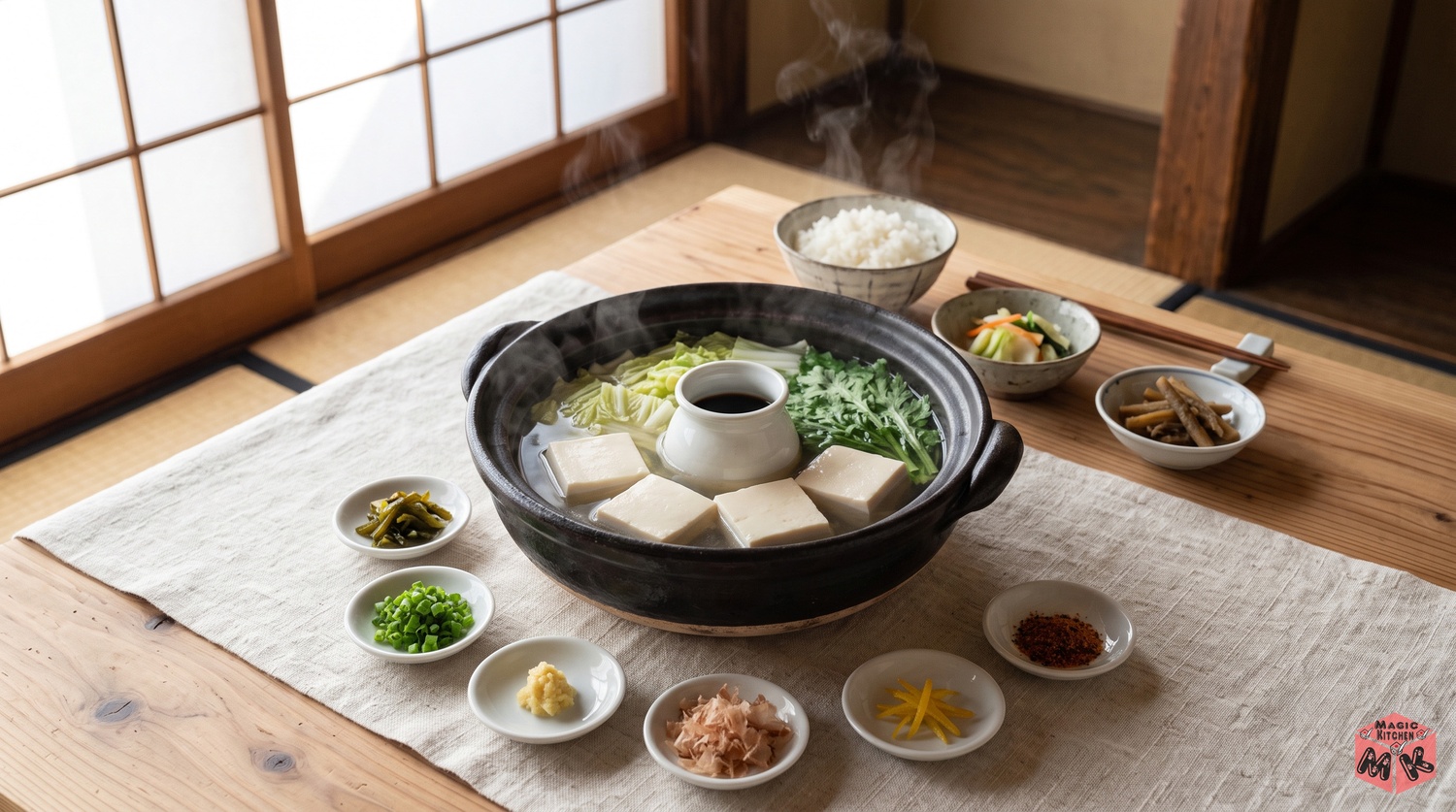 湯豆腐と献立をならべた食卓のイメージ