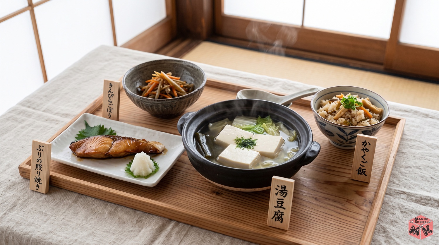 湯豆腐の献立例A湯豆腐定食型の配膳イメージ