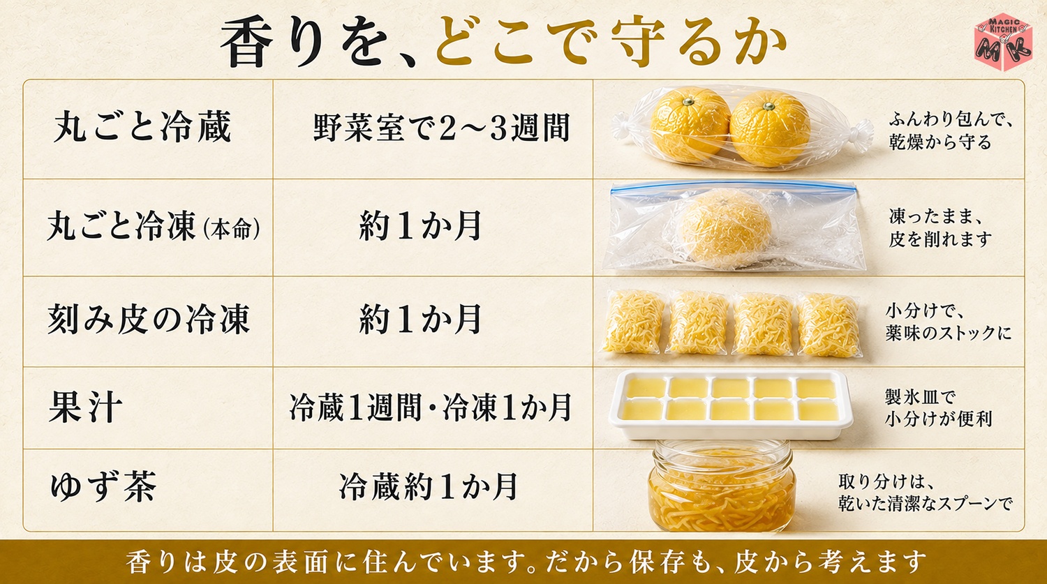 ゆずの保存期間早見表の図解