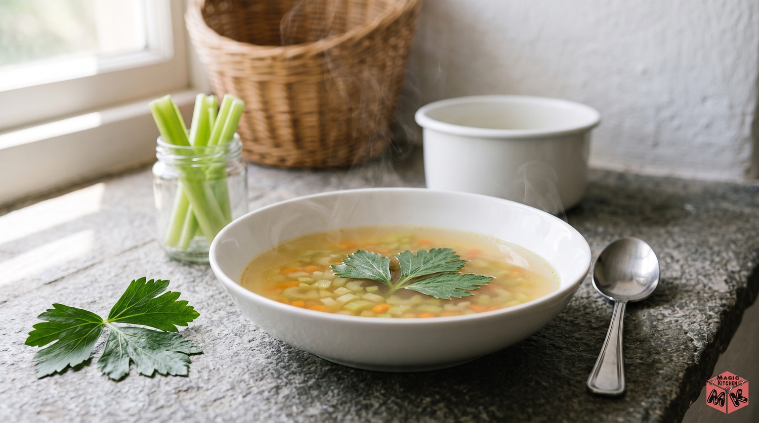 セロリのスープと家族の食卓イメージ