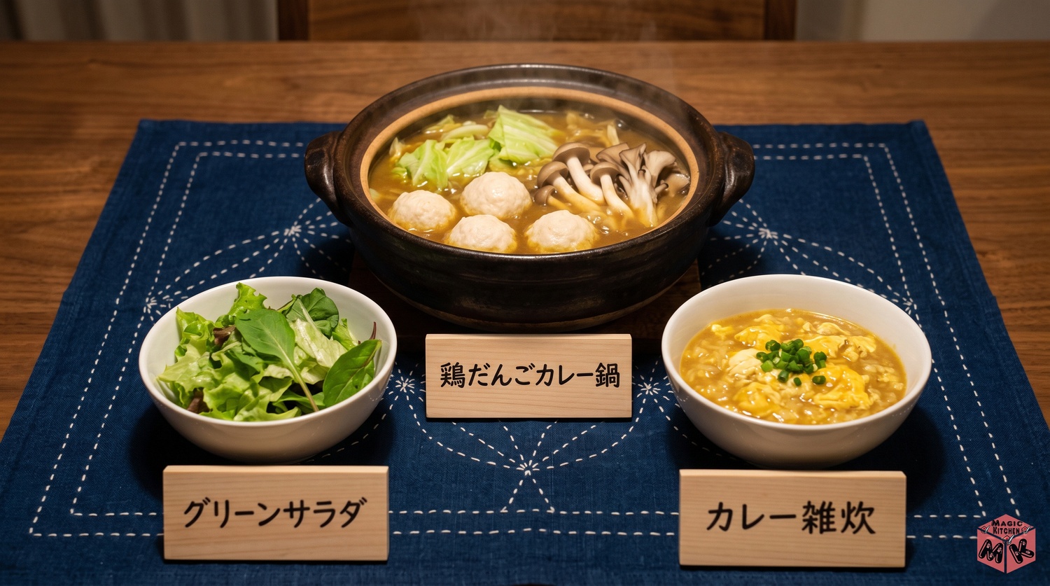 カレー鍋の献立例Bの配膳イメージ