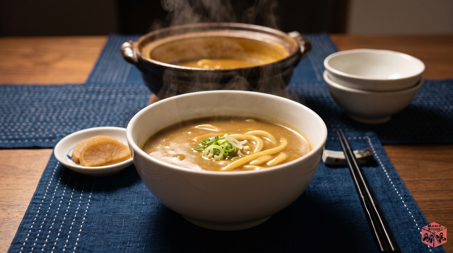 〆のカレーうどんと家族の食卓イメージ