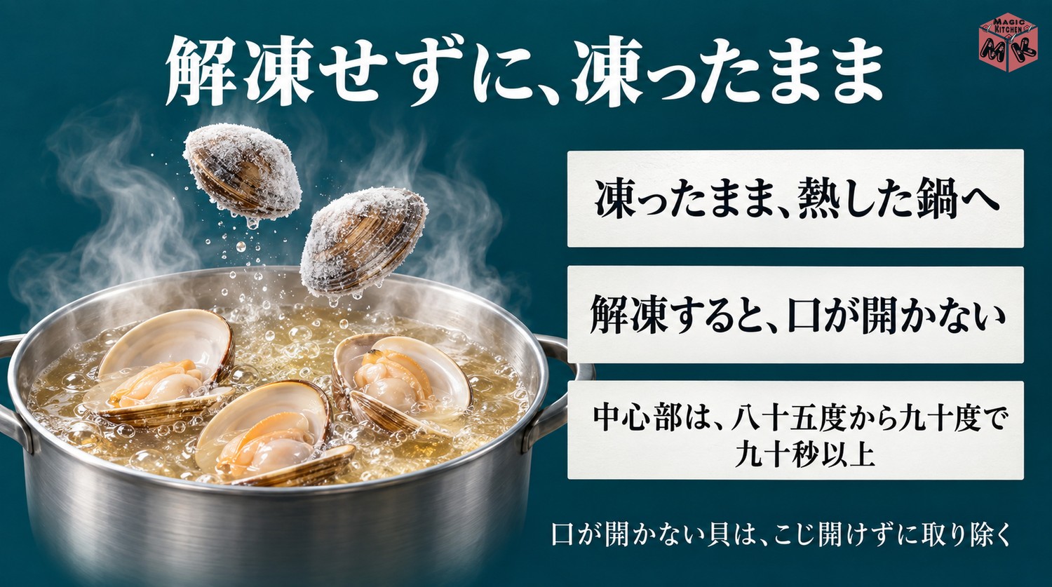 冷凍はまぐりは凍ったまま加熱する