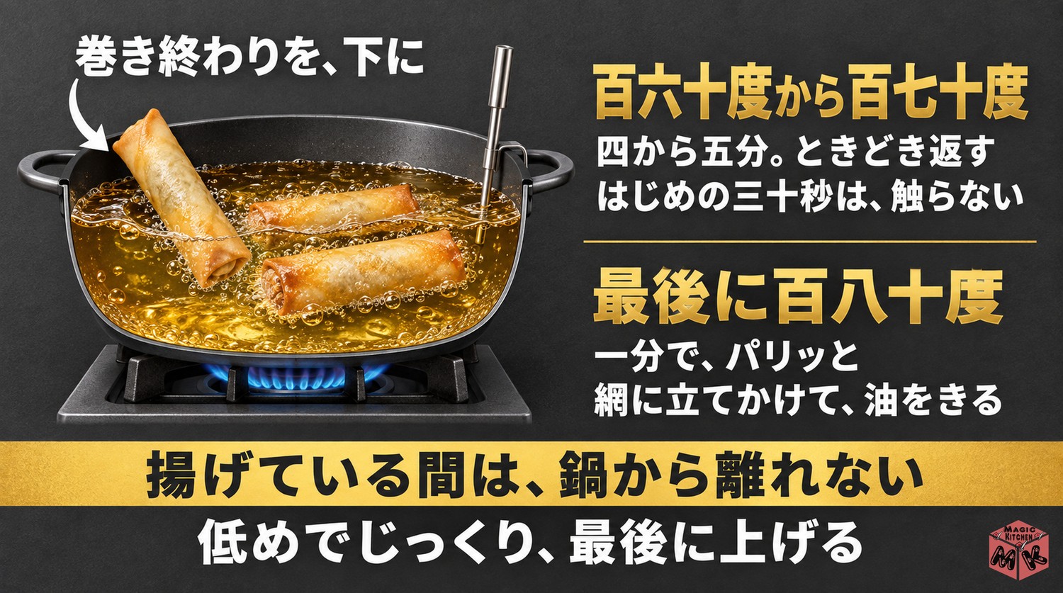 春巻きの揚げ方と油の温度