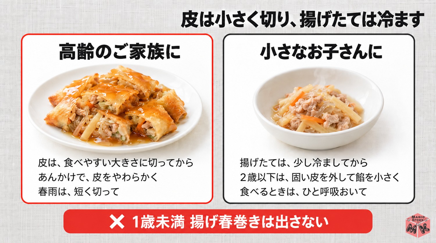 高齢者や子供にやさしい春巻きの工夫