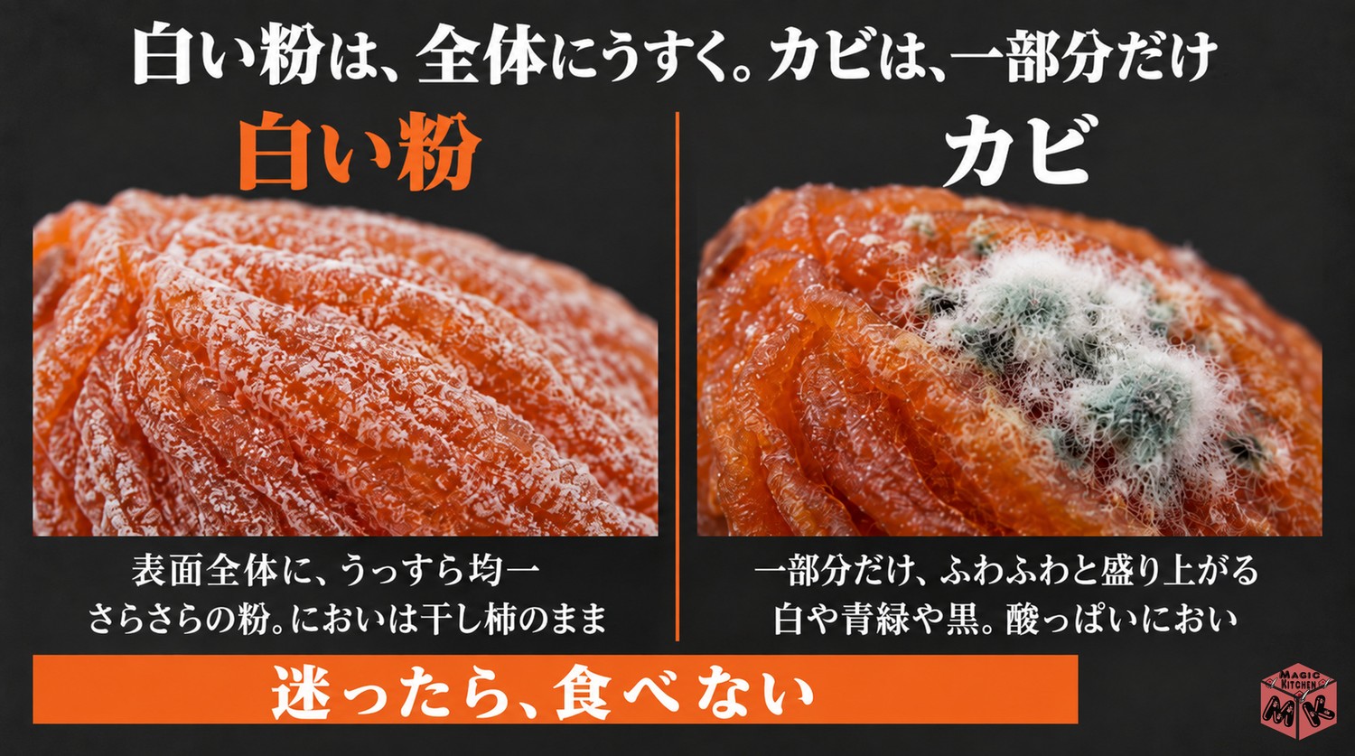 干し柿の白い粉とカビの見分け方