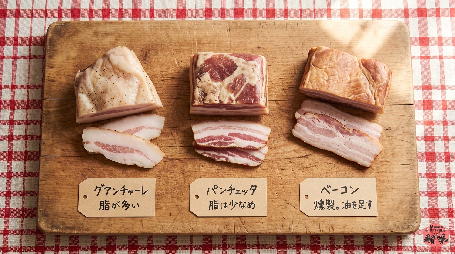 グアンチャーレとパンチェッタとベーコンの違い