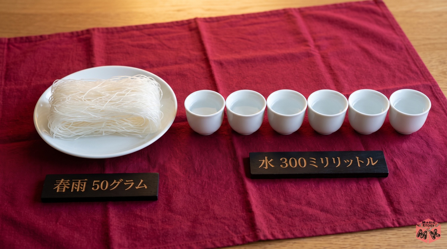 麻婆春雨の水の量の黄金比（乾燥春雨の6倍・50gに300ml）