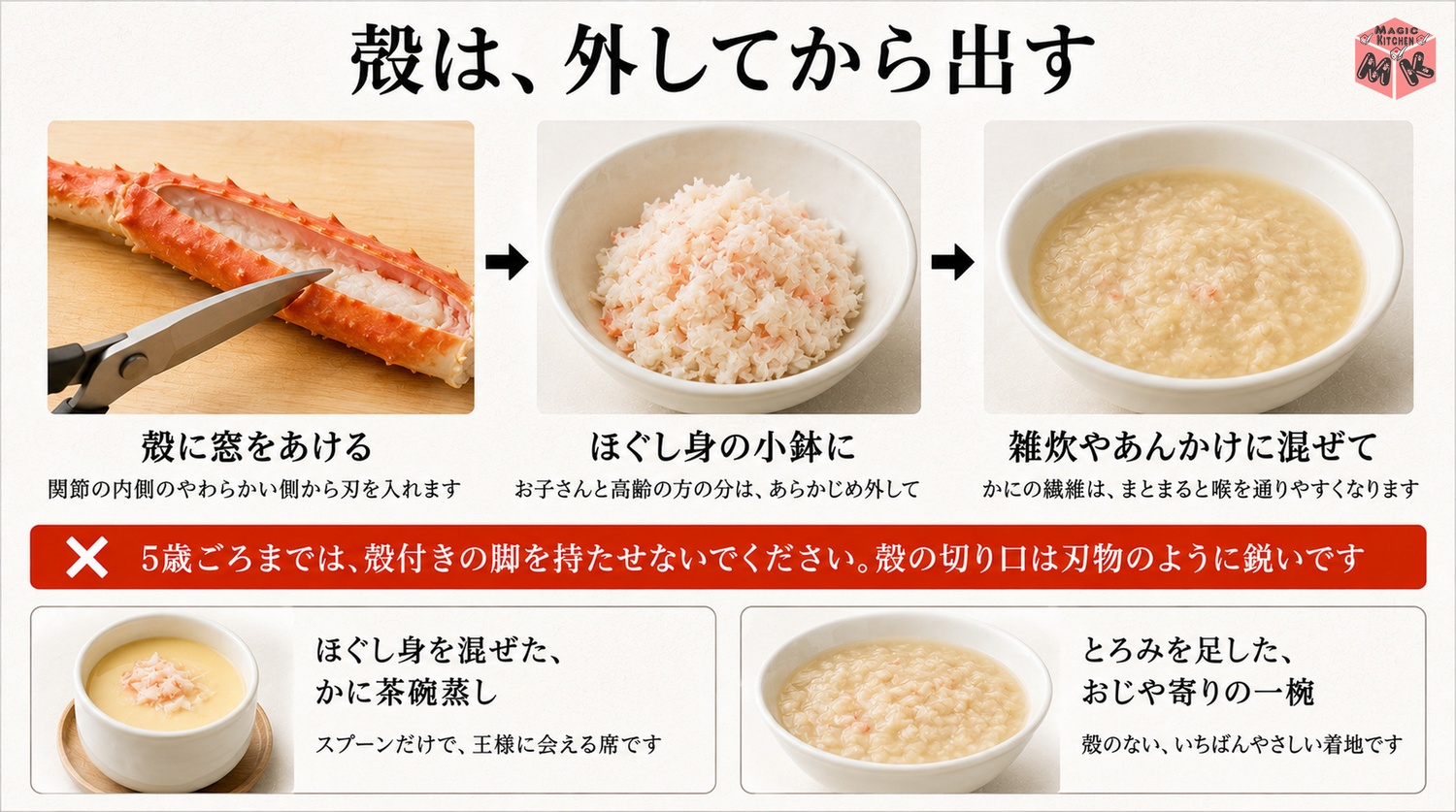 かにの殻の怪我を防ぐほぐし身の出し方と年齢の目安