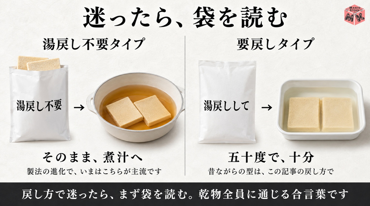 戻し不要タイプのパッケージの見分けの図解