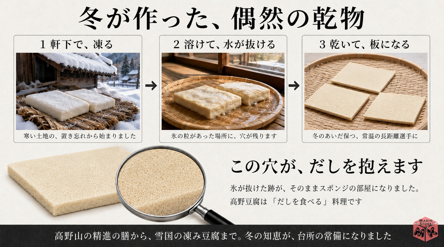 凍り豆腐の歴史とスポンジ構造の図解