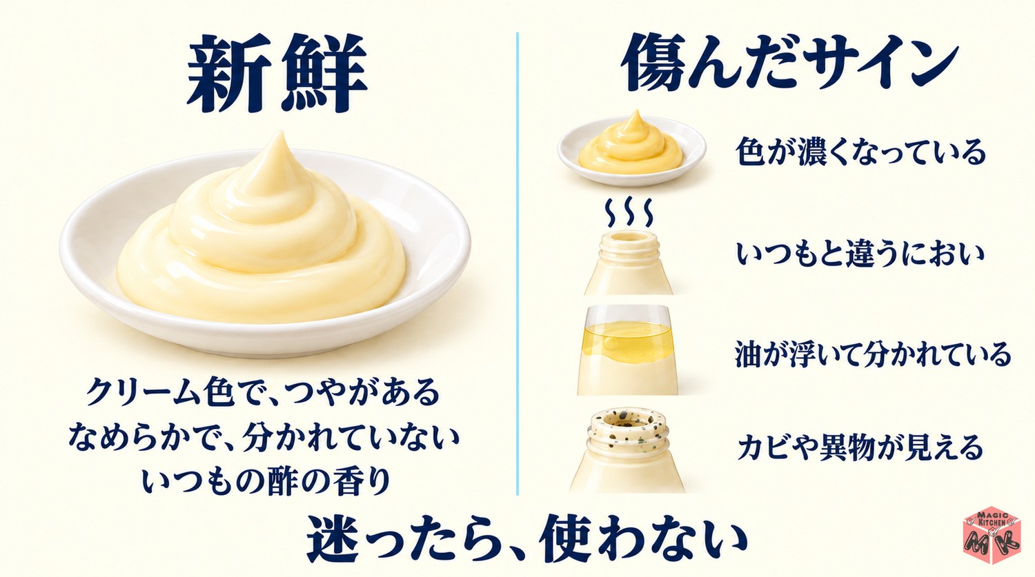 新鮮なマヨネーズと傷んだマヨネーズの見分け方