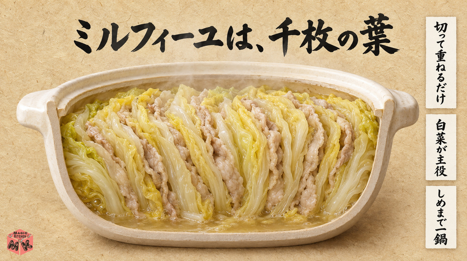 ミルフィーユ鍋の名前の由来(千枚の葉=白菜と豚バラの層)