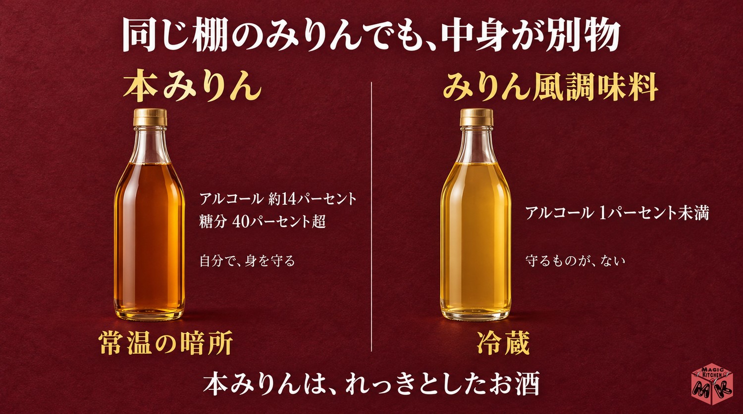 本みりんは常温・みりん風は冷蔵の理由(アルコールと糖の違い)