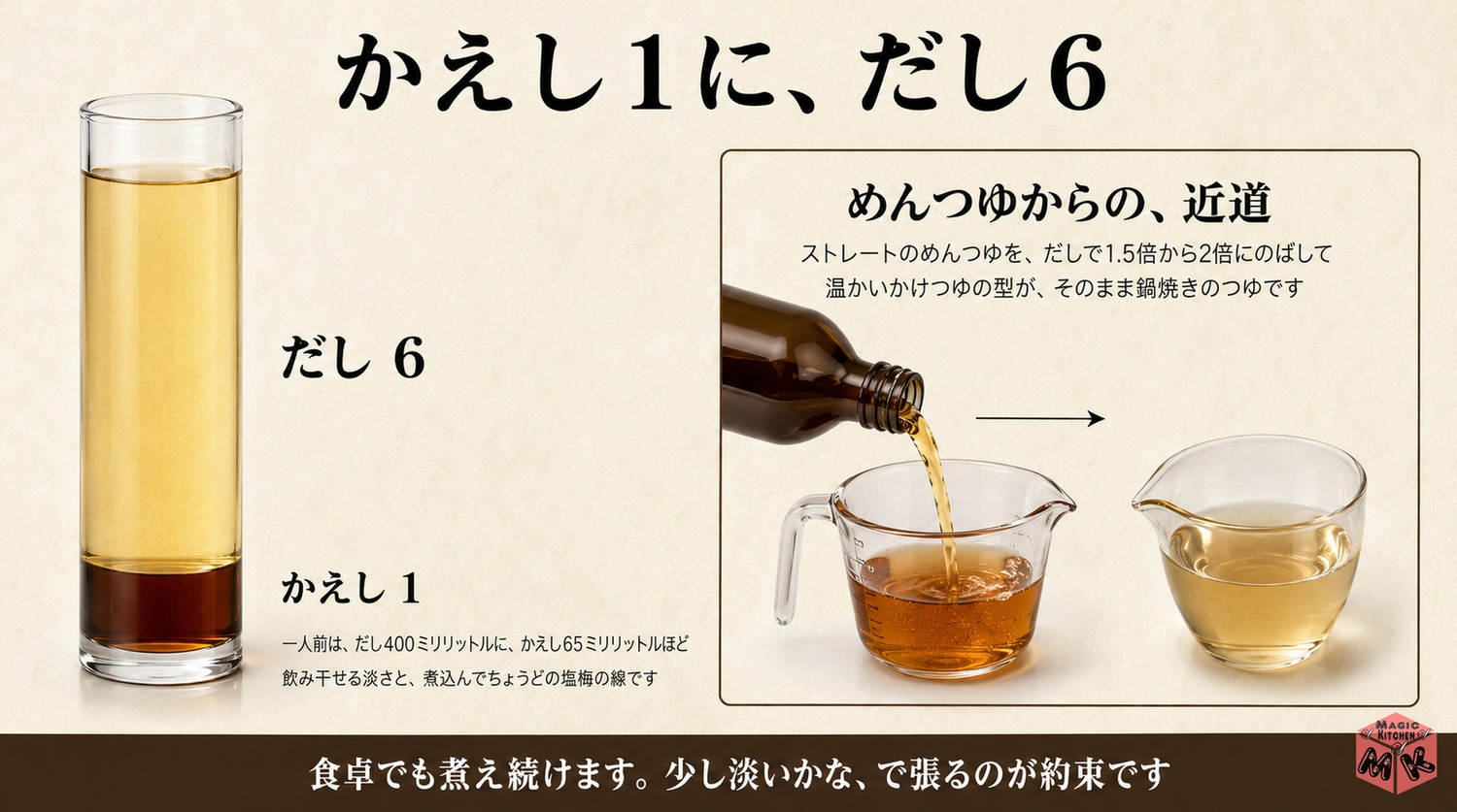 かえし1対だし6のつゆの黄金比の図解