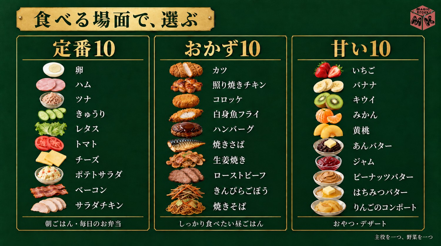 サンドイッチの具材30選の早見表
