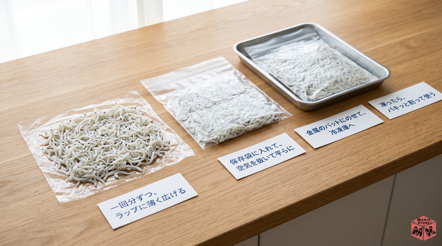 しらすの冷凍保存の手順