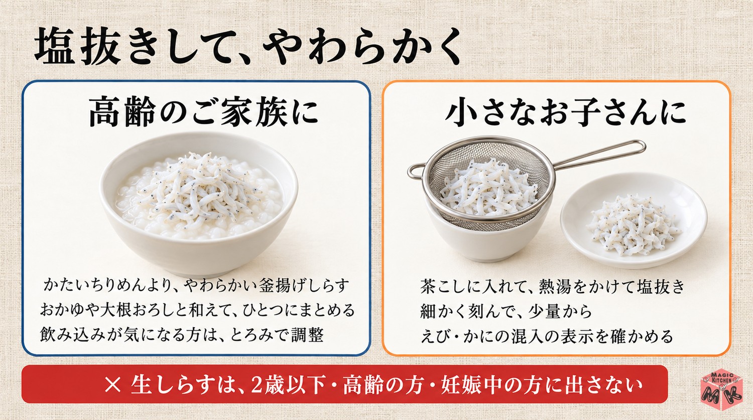 高齢者や子供にやさしいしらすの使い方