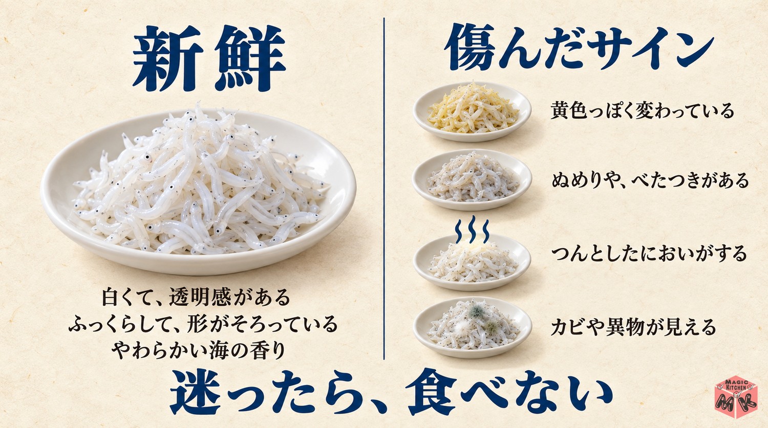 新鮮なしらすと傷んだしらすの見分け方