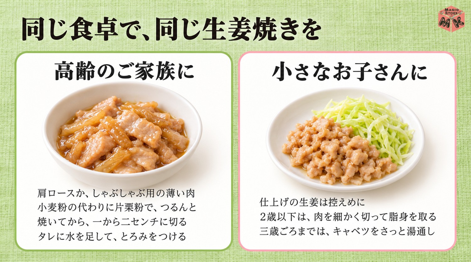 高齢者や子供にやさしい生姜焼きの工夫