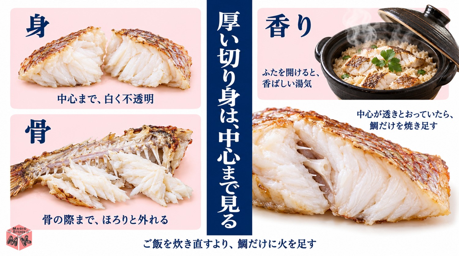 鯛めしの鯛に火が通ったかを確かめる3つの合図