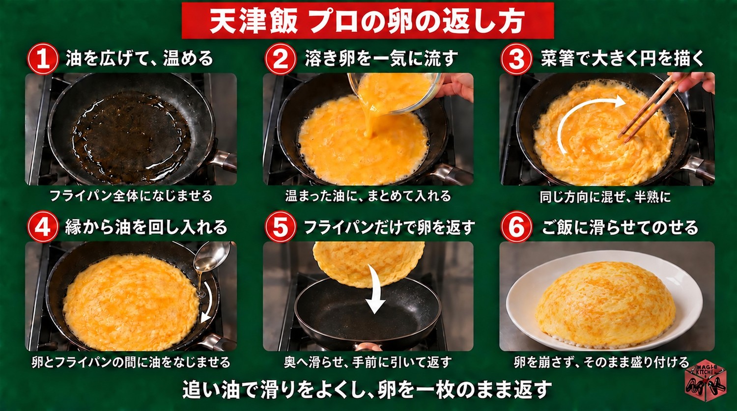天津飯のプロの卵の返し方