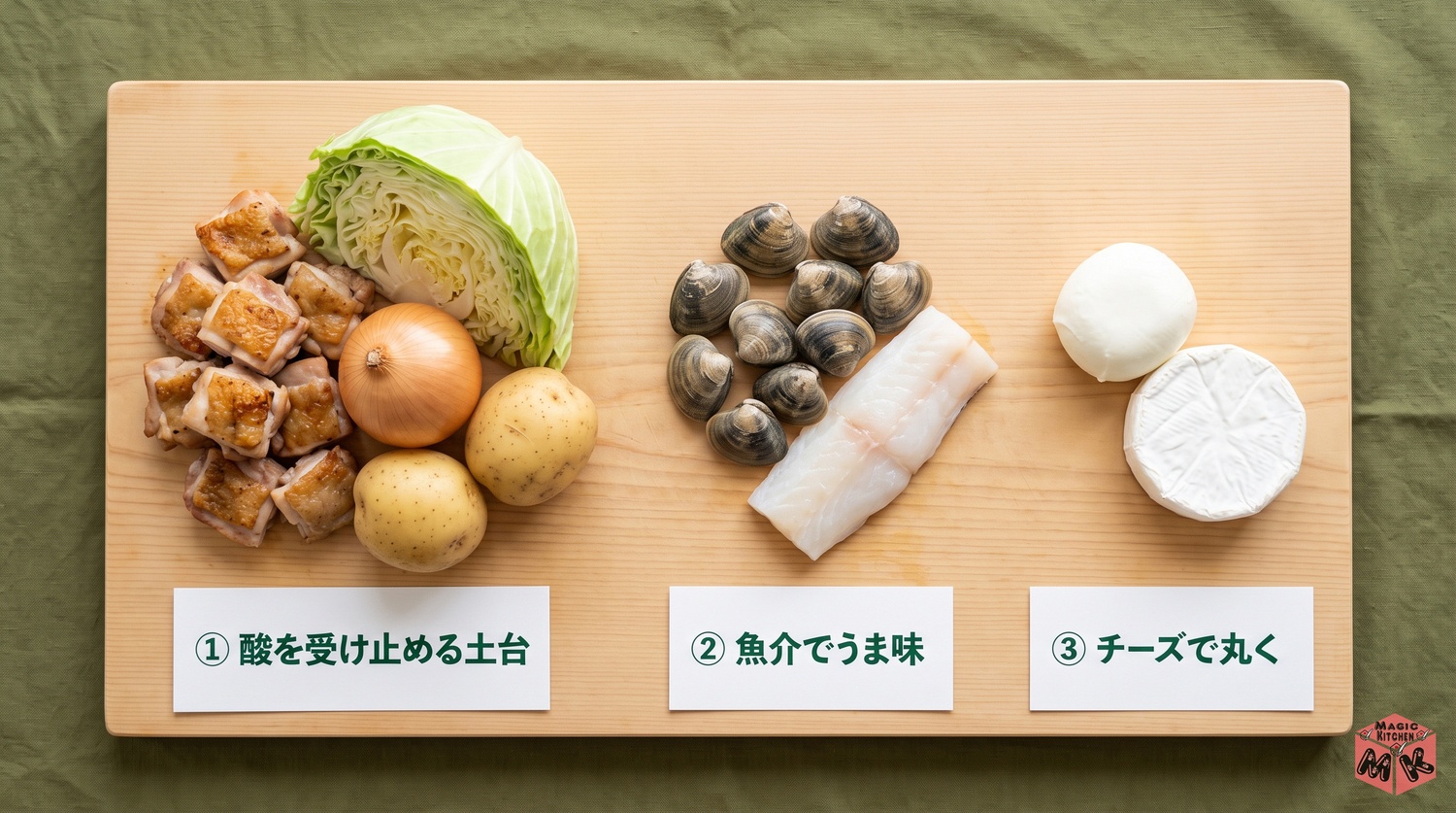 トマト鍋の具材選びの3つの考え方