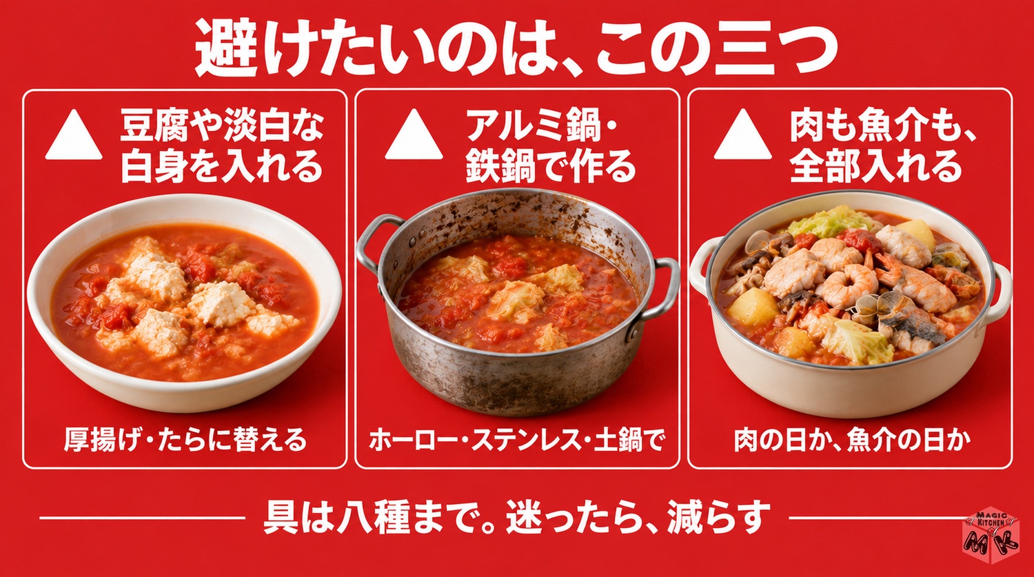 トマト鍋の具材選びで避けたいこと