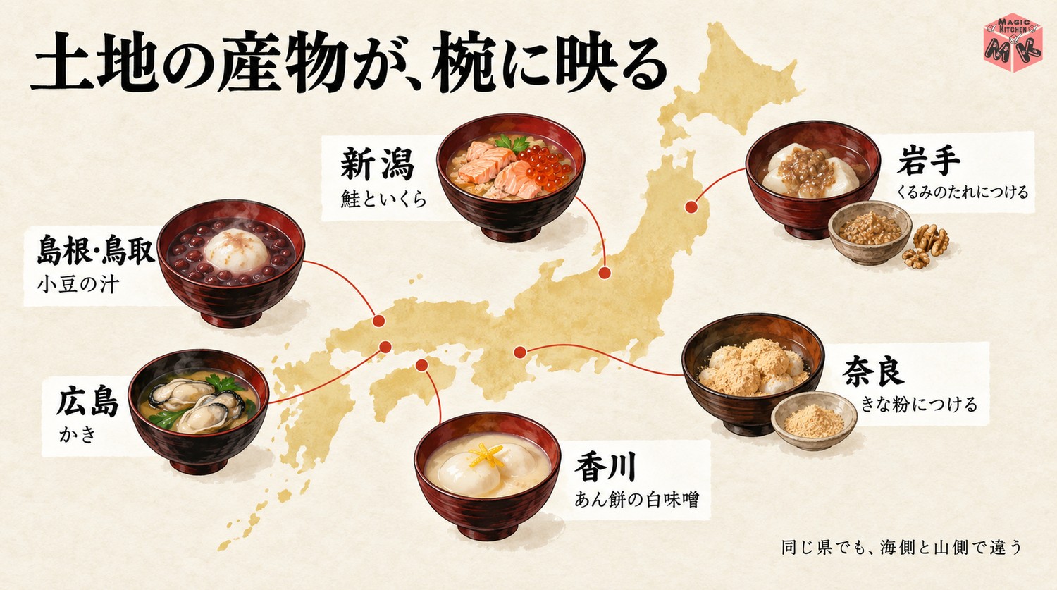 ご当地のお雑煮の具材の地図