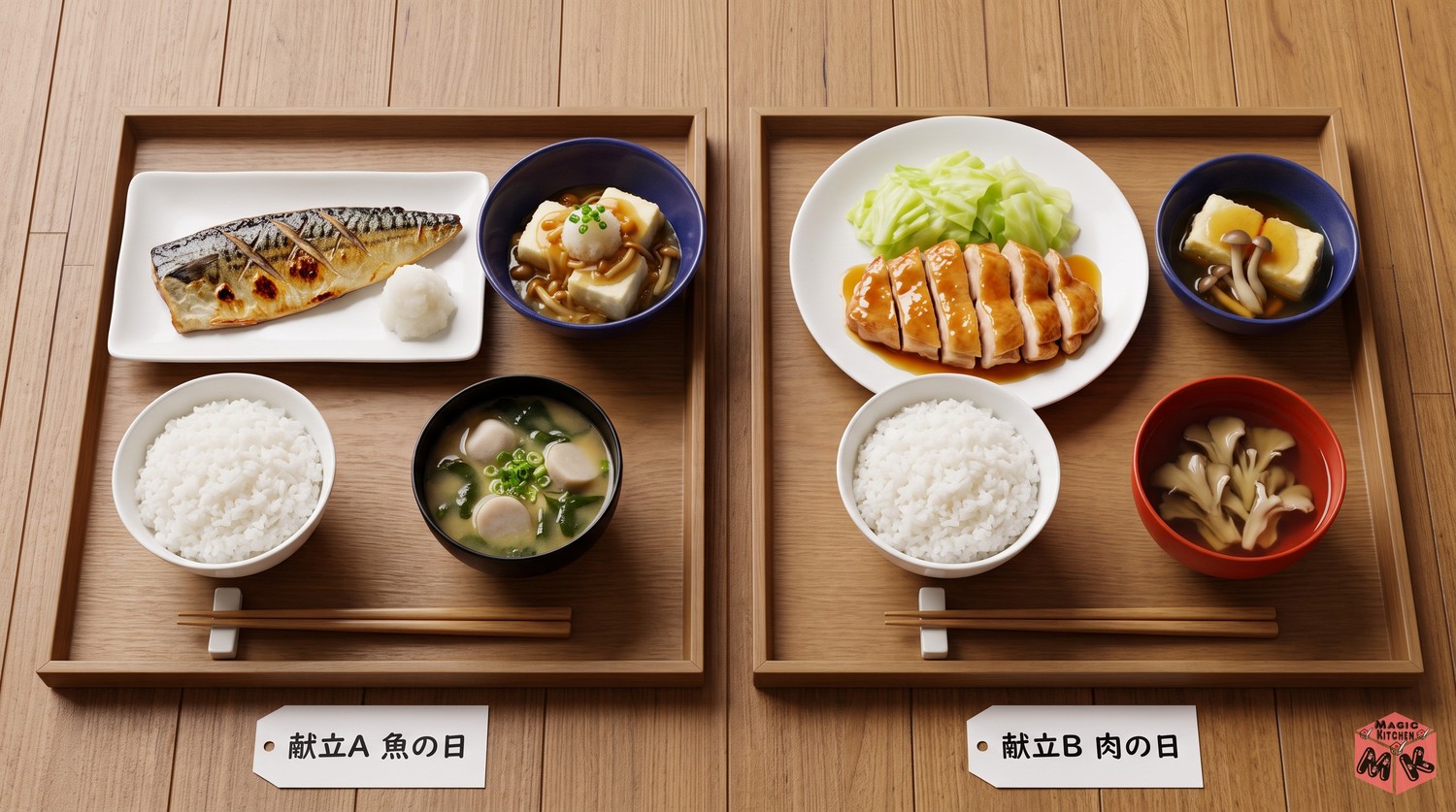 揚げ出し豆腐の献立例AとB