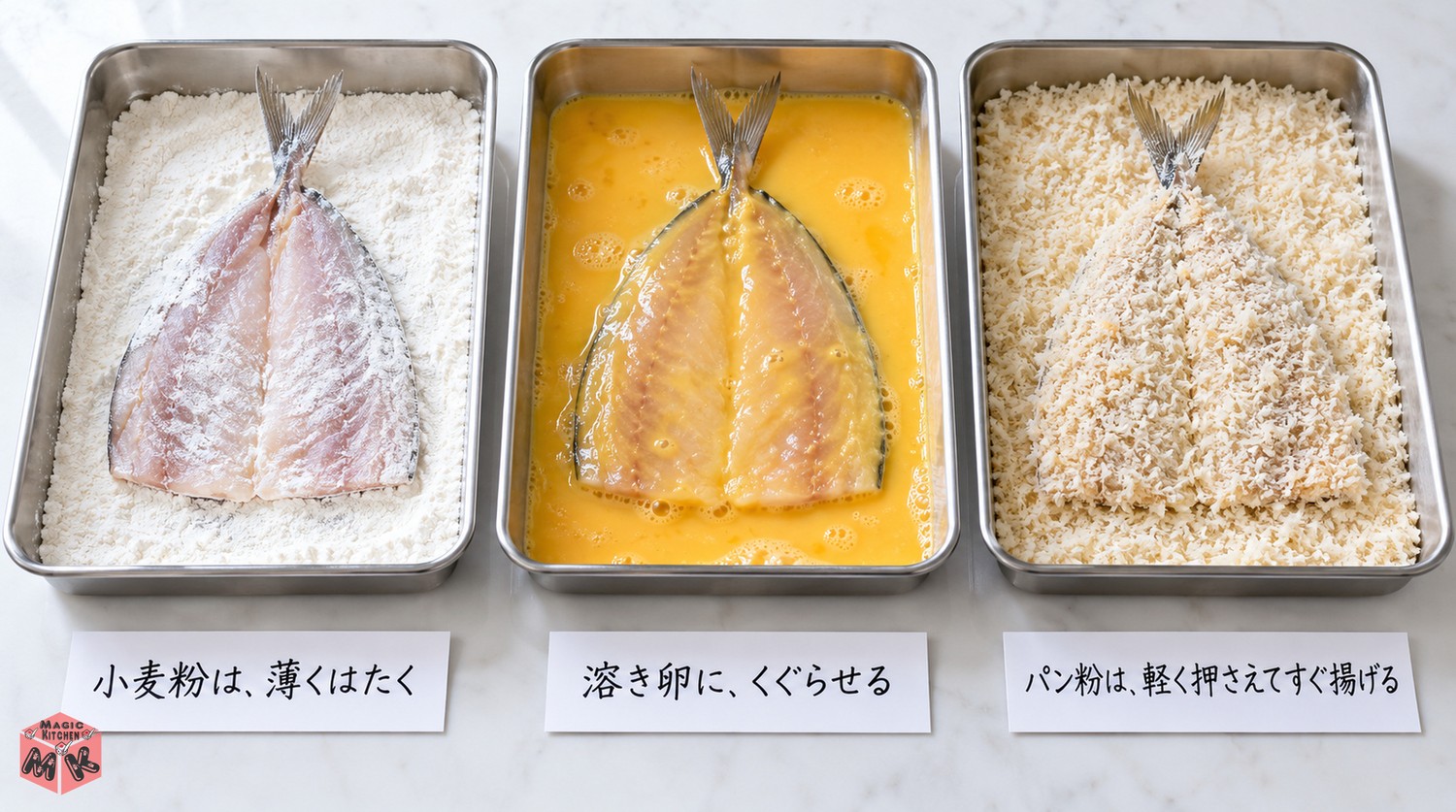 あじフライのサクサク衣のつけ方
