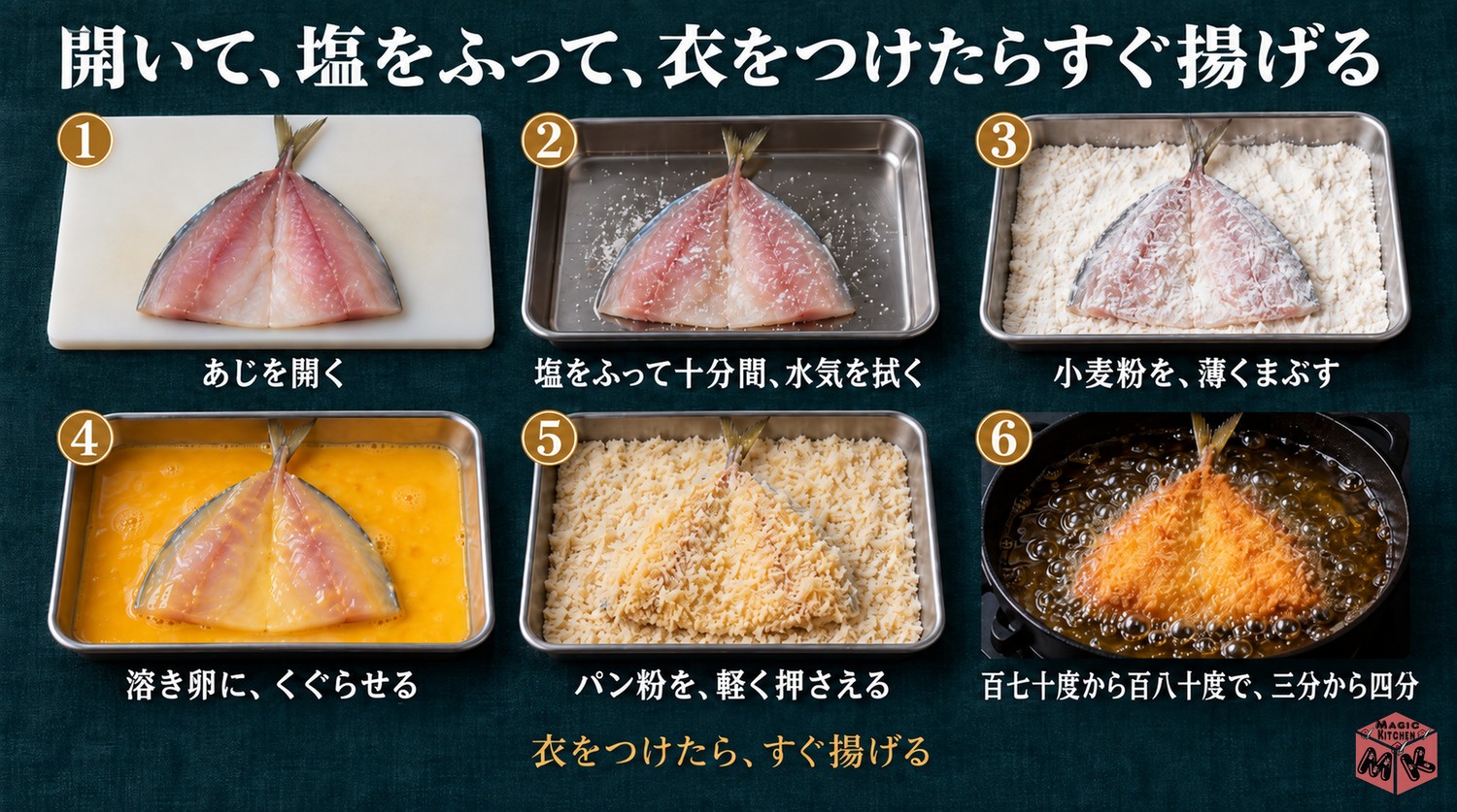 あじフライの作り方6工程