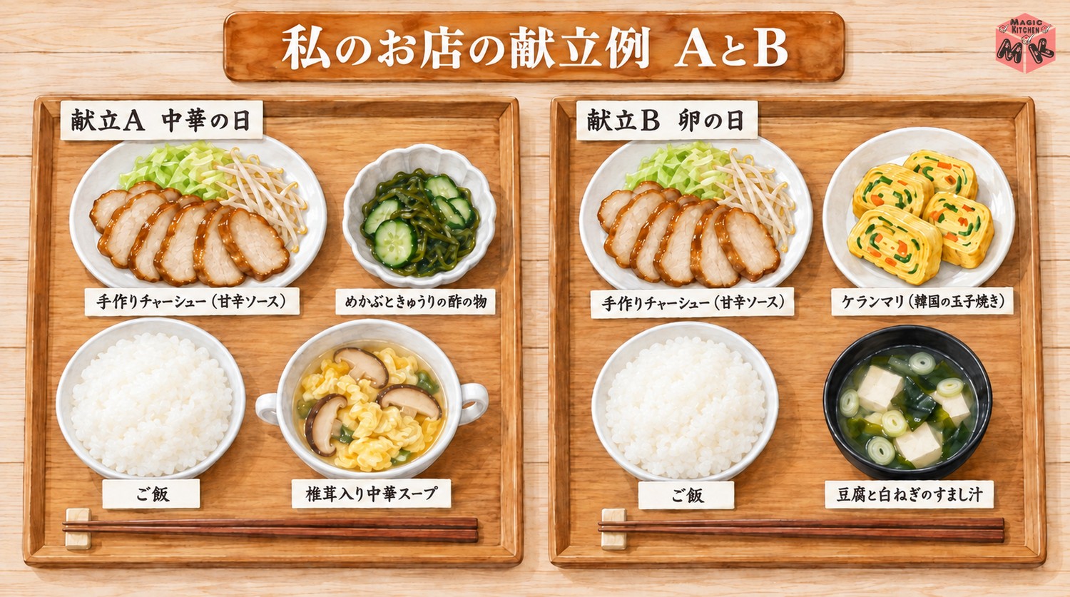 チャーシューの献立例AとB