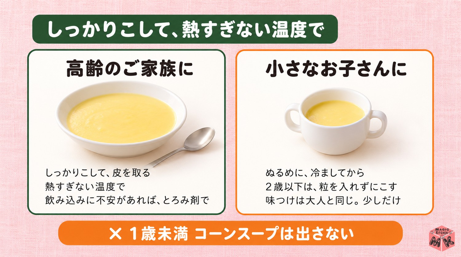 高齢者や子供にやさしいコーンスープ