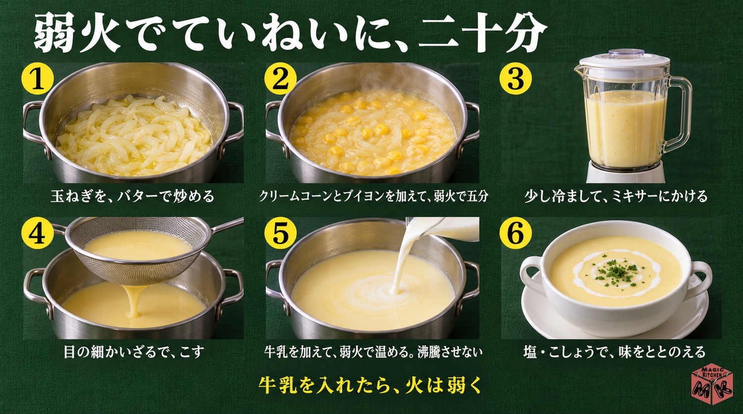 コーンスープの作り方6工程
