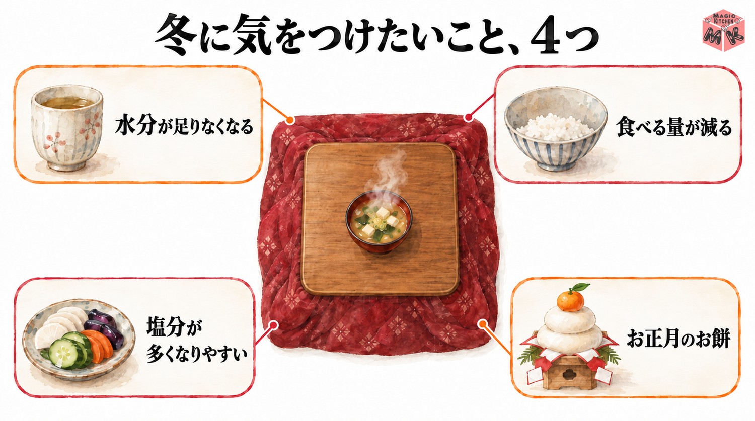 高齢者の冬の食事で気をつけたいこと4つ