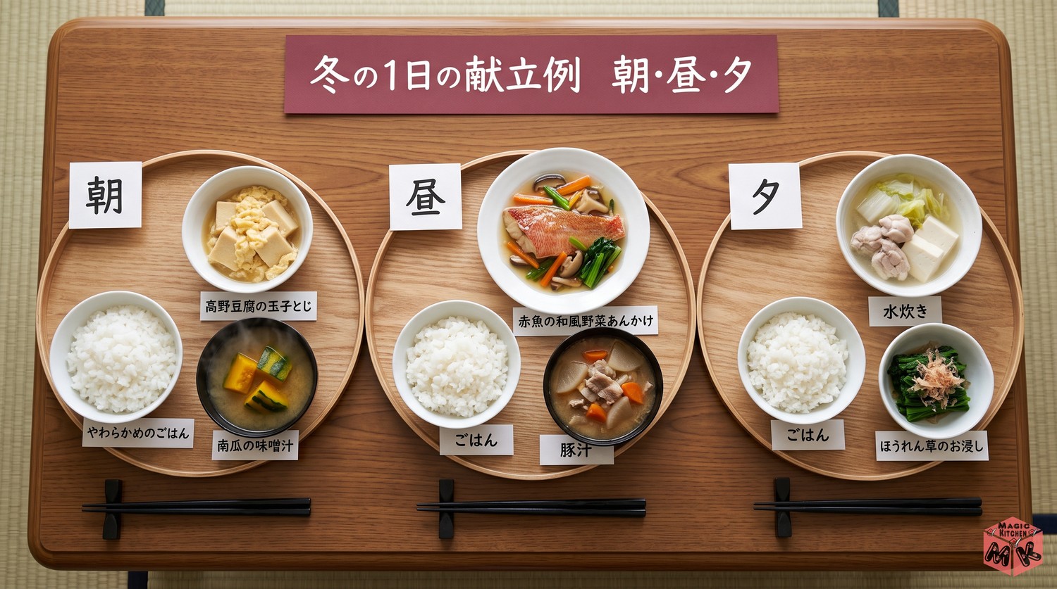 高齢の方の冬の1日の献立例