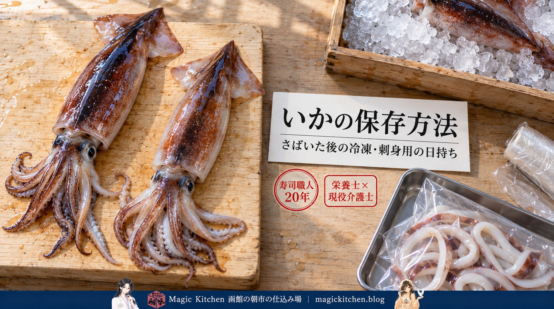 まな板の上のいかと保存袋