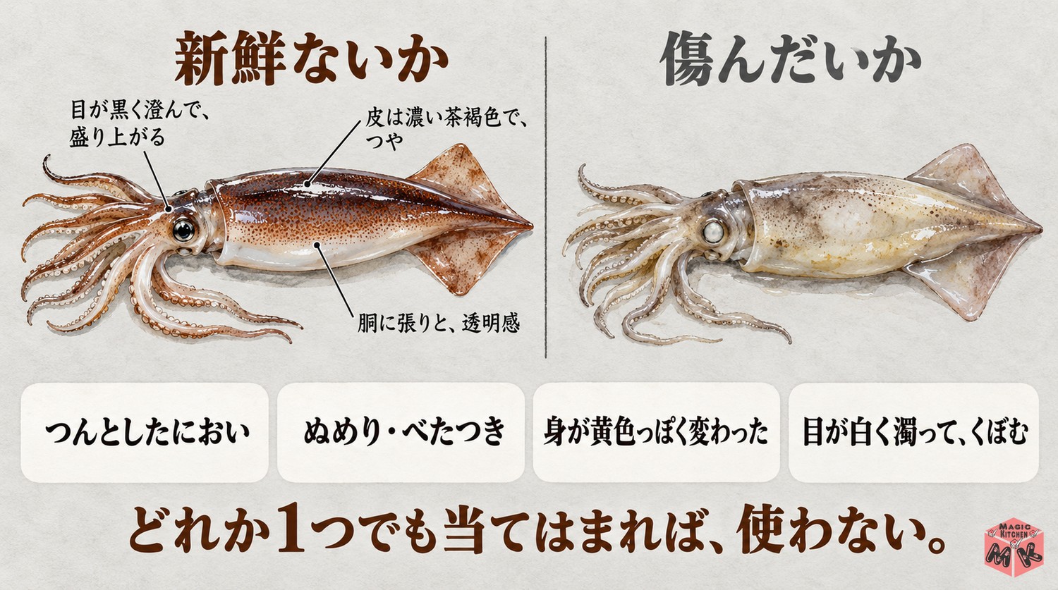 新鮮ないかと傷んだいかの見分け方